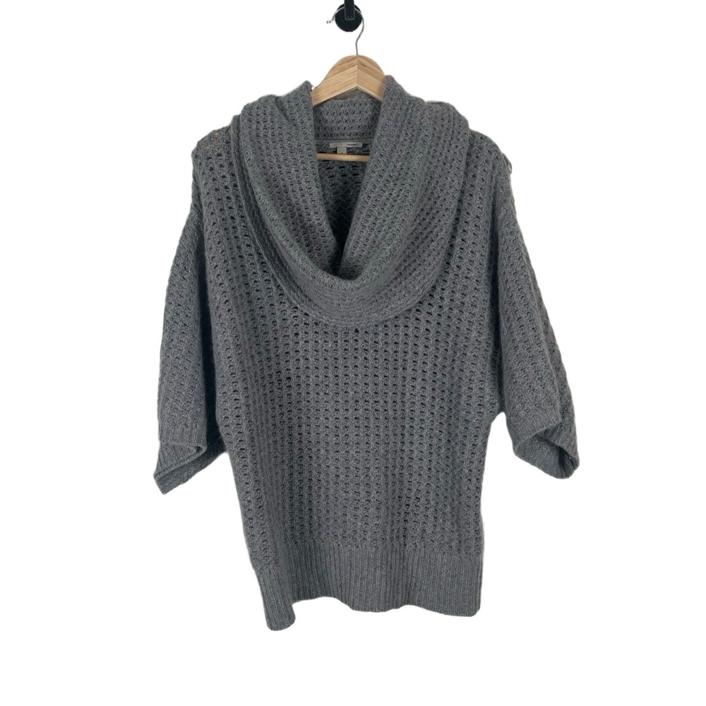Halogen Sweater Womens Size Small Gray Cowl Neck Short Sleeve Open Knit Boho